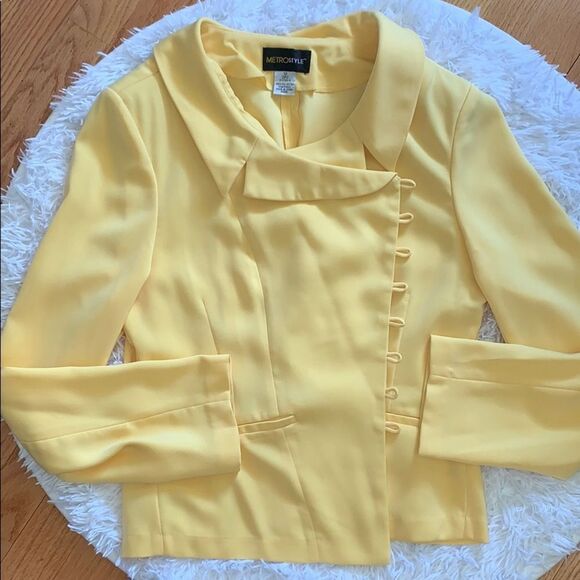 Vintage Metrostyle Women’s Yellow 2-Piece Jacket Skirt Matching Suit Set Size 12 - Picture 2 of 16